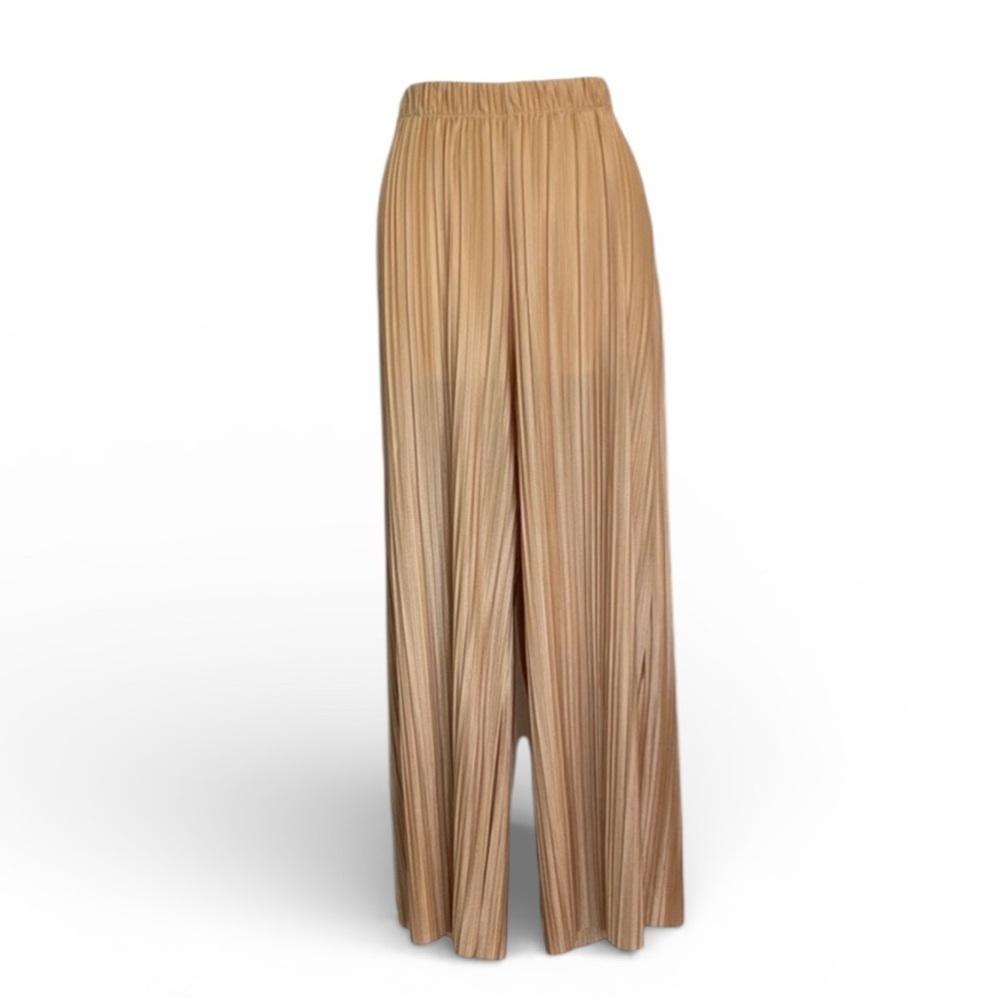 Johnny Pants, women's XL, Tan/Gold Micro Pleated Women's Pants, Wide Elastic euc